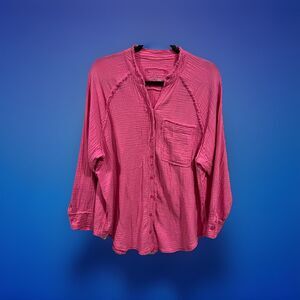 Aerie Oversized Pink Gauze Button Up Small Top Raw Hem Lagenlook Beach Cover Up